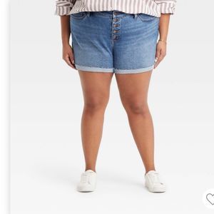 Ava & Viv Indigo Wash Mid Rise MIDI Denim Jean Shorts